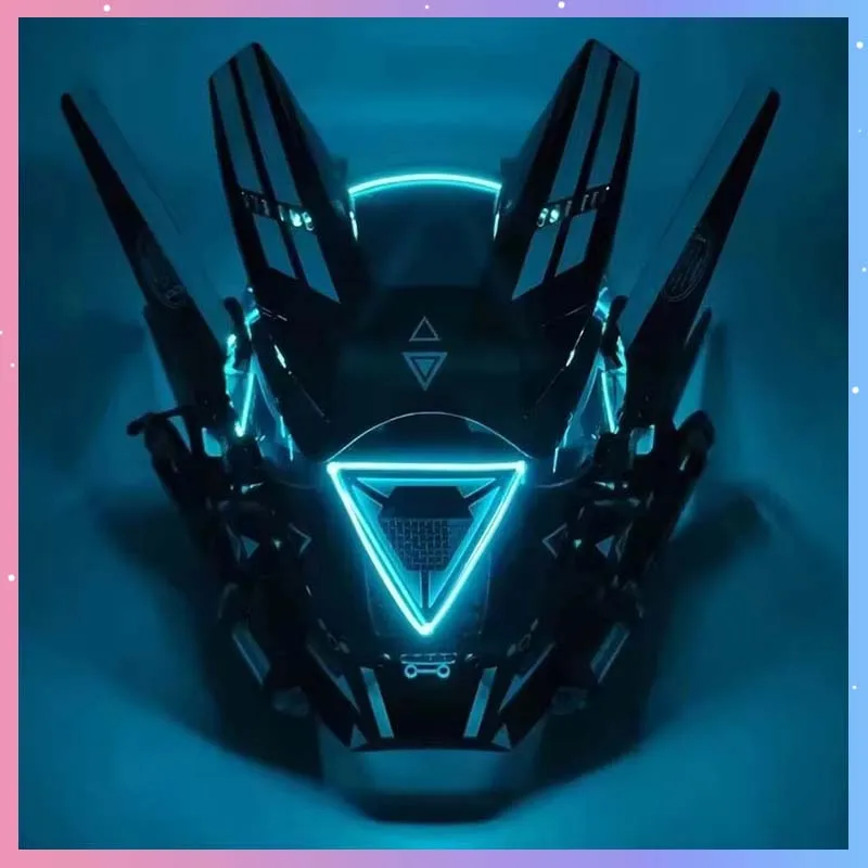 

Cyber Punk Mask Sci-Fi Mech Mask Cosplay Costumes Mech Warrior Mask Soldier Helmet With Triangle Light Halloween Party Props