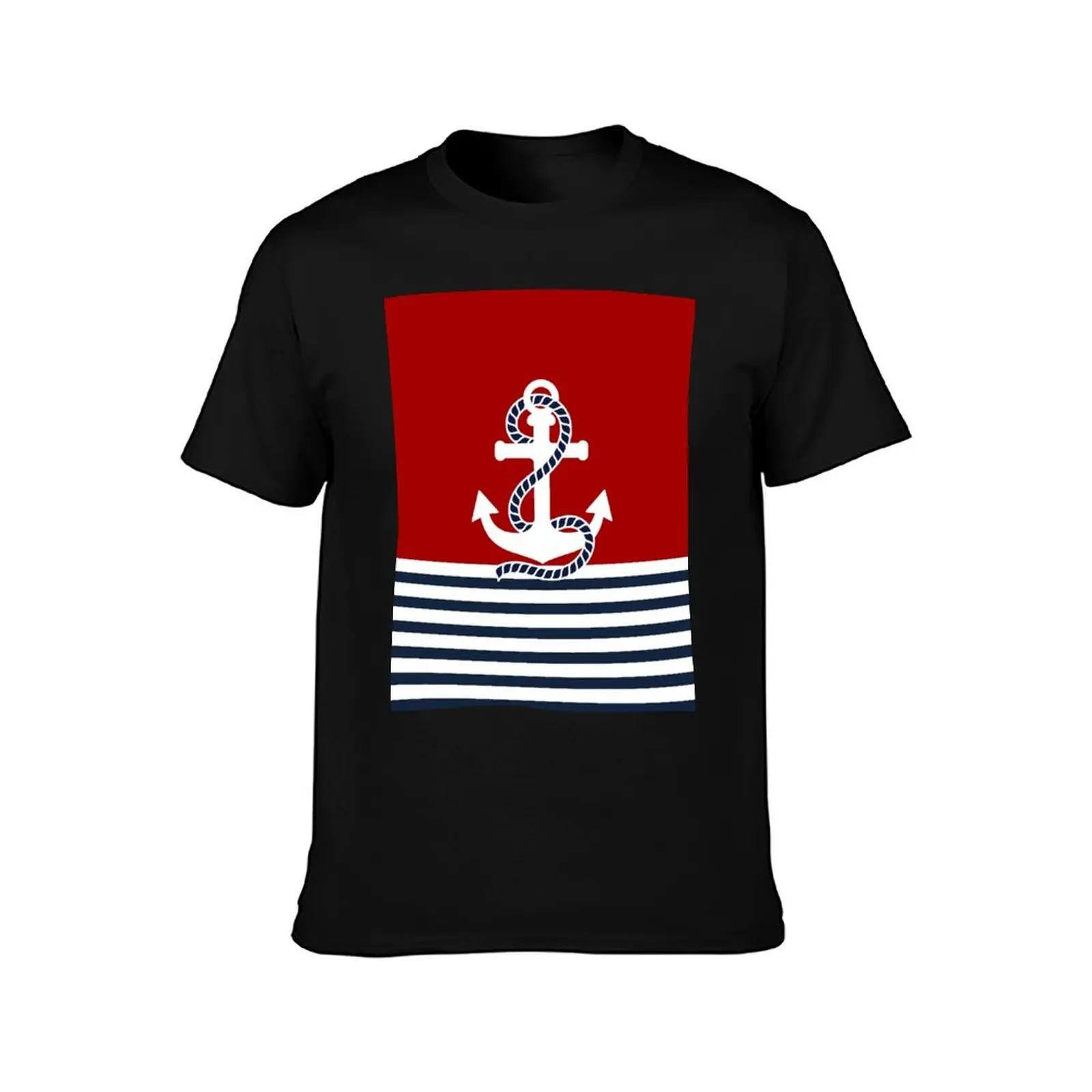 Nautical red white stripes and blue anchors on red background T-Shirt Cool Dry Performance T-Shirt