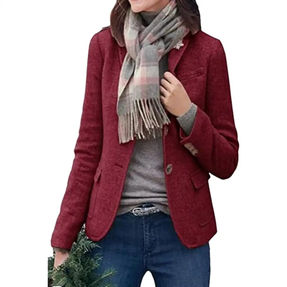 Chaqueta de invierno de Color liso para mujer, abrigo con solapa, ajustado, grueso, de manga larga, estilo Formal de negocios para viajar con bolsillos