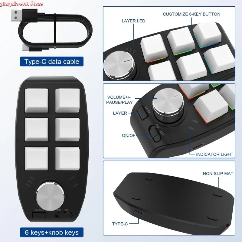 

E8BA 6 Bluetooth-compatible Programmable Keyboard Shortcut Copy Paste Drawing