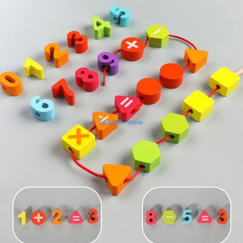 Early Learning Toy with Lacing Beads Theme Block for Preschool Education 62CF