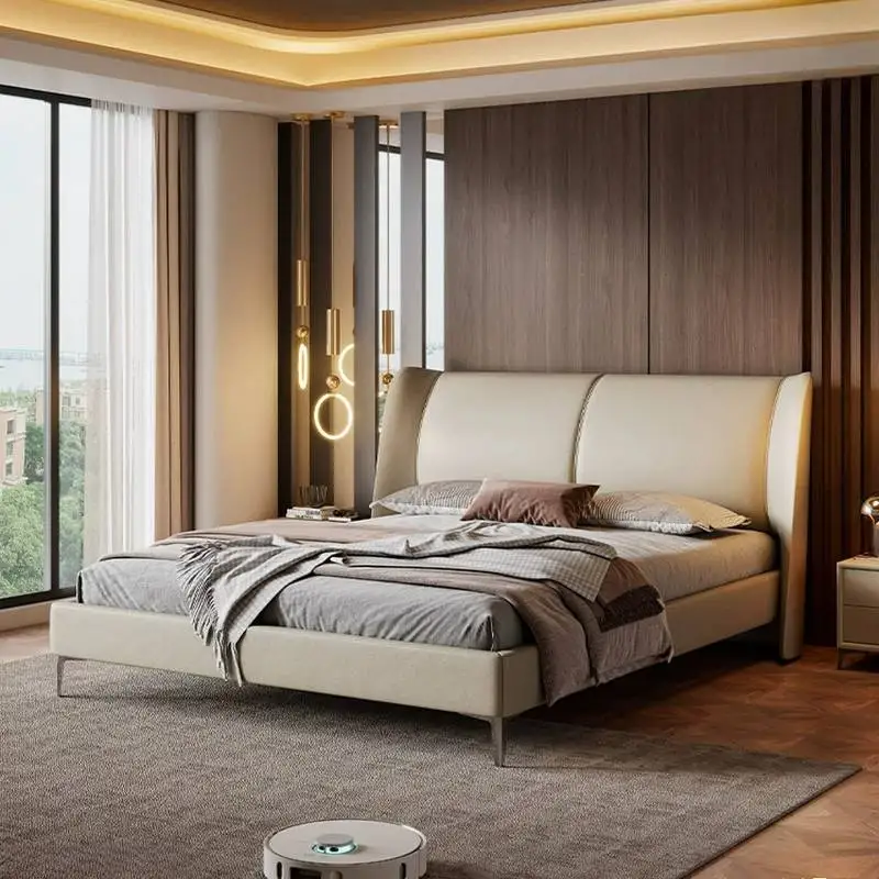 Beige Headboard Luxury Bed Designs Modern Italian Adults Single Bedroom Bed 180X200 Cm Lounges Camas De Dormitorio Furnitures