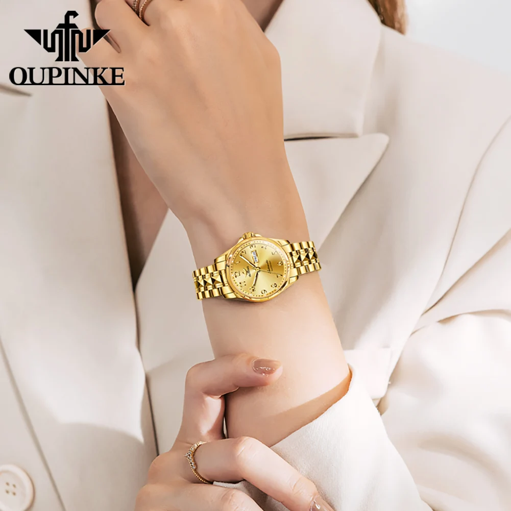 OUPINKE 3228 Women Watch Luxury Brand All Automatic Mechanical Watch Tungsten Steel Sapphire Mirror Women Bracelet Elegant Watch