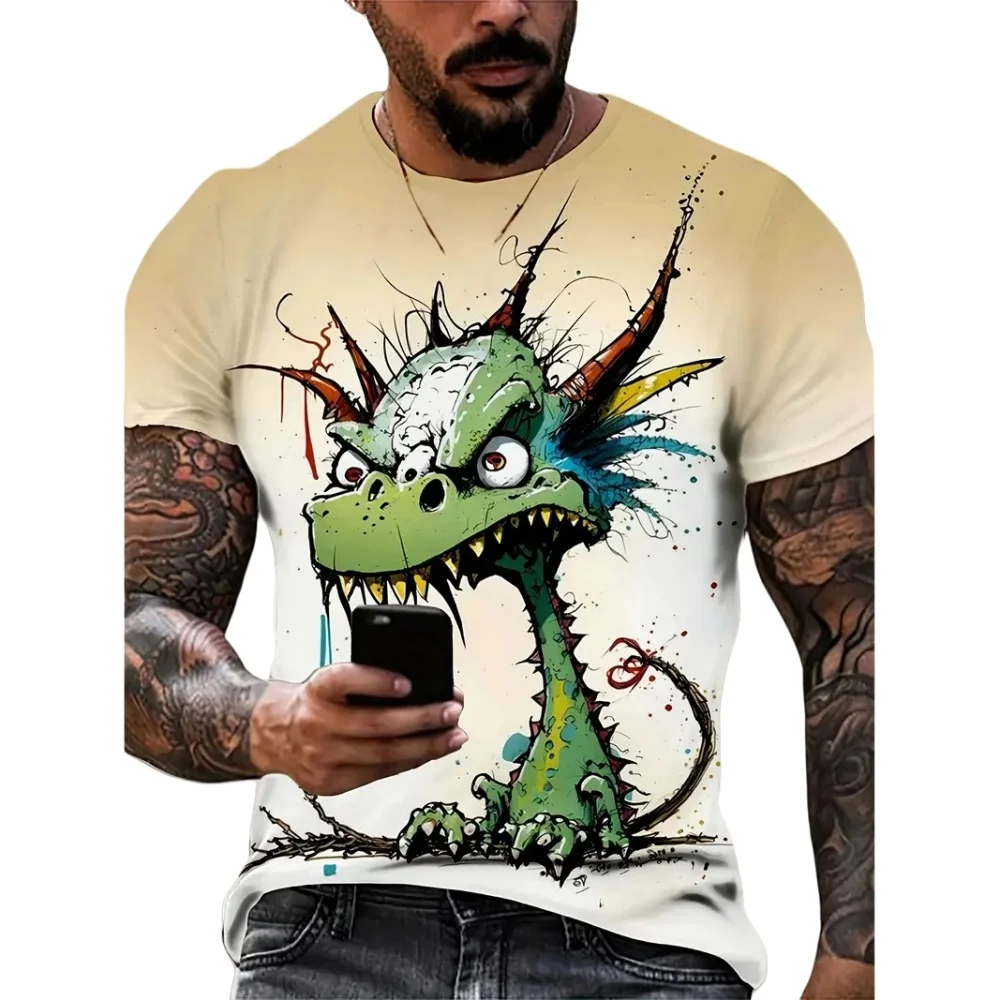 Cartoon 3D Print Funny Animal Graphic T-Shirts Summer O-Neck Short Sleeve Tops Casual Loose Men T-Shirt Harajuku Men's Clothing