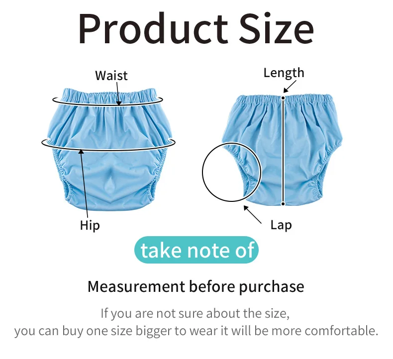 1pc Solid Color Waterproof iaper for Adults Washable Reusable Diaper Care Pants Leak-proof Pants Waterproof Eldly Diaper Cover