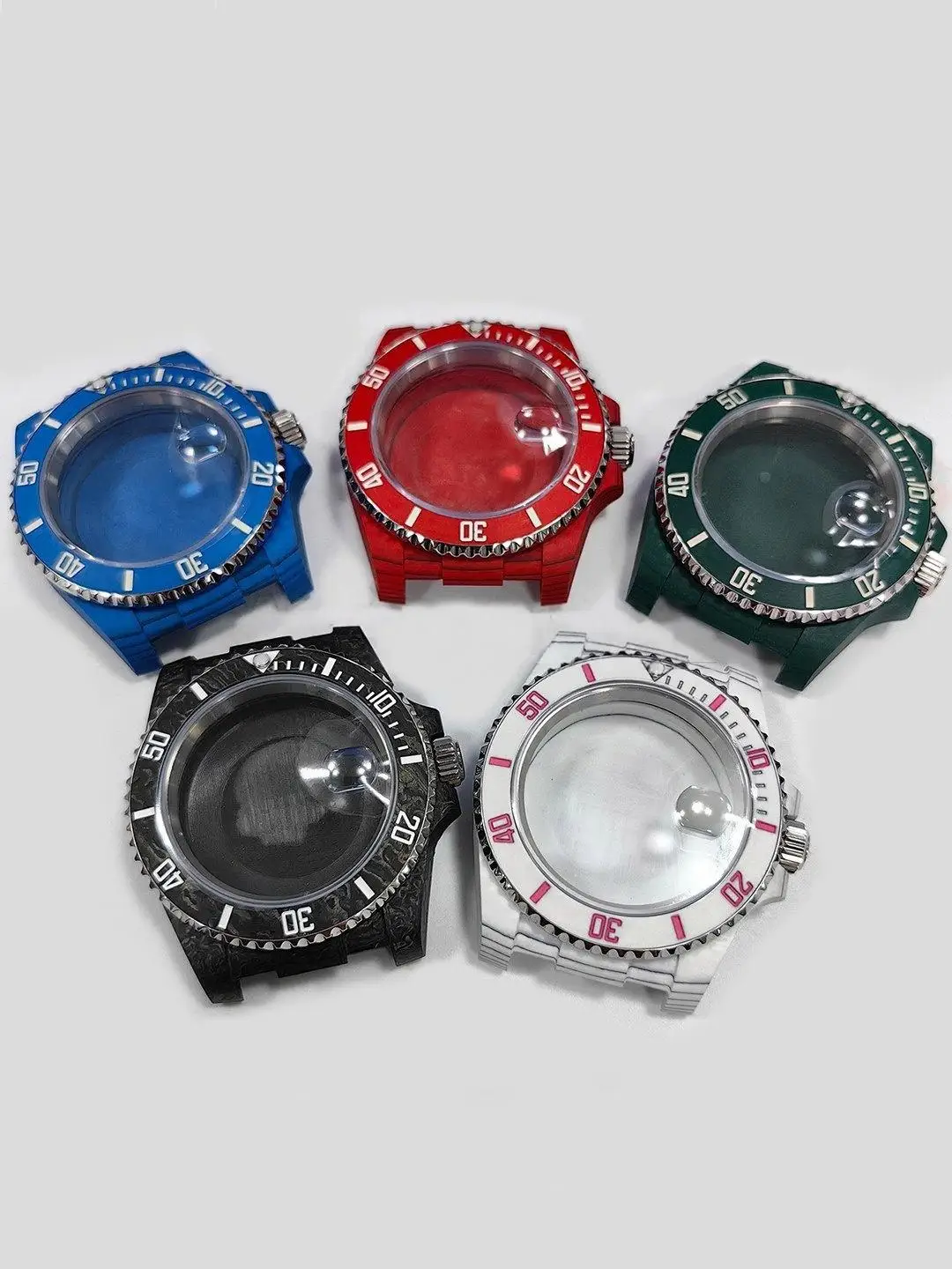 40.5mm Forged Carbon Fiber Watch Case Sapphire Crystal Date Window Fit 3135 2824 Movement No Logo Watch Modification Parts
