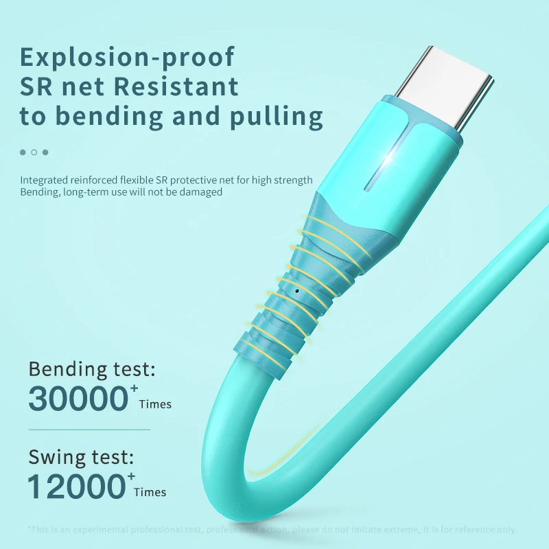 Kabel USB Typ C 5A z diodą LED do szybkiego ładowania i transmisji danych, szybki kabel do transmisji danych, kabel USB A do Typu C do szybkiego ładowania — zdjęcie 3