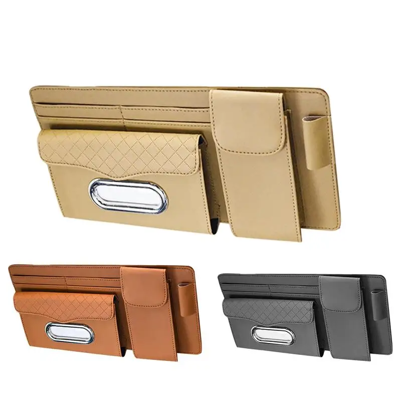 Car Sun Visor Storage Bag Premium Car Organizer with Glasses Case Tissue Holder Hook and Loop Strap Storage Pocket