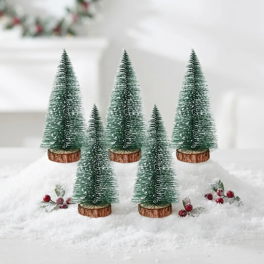 1/3/6PCS Miniature Christmas Trees Artificial Snowy Pine Wooden Base Desktop Decoration Holiday Table Centerpiece Winter ZYF