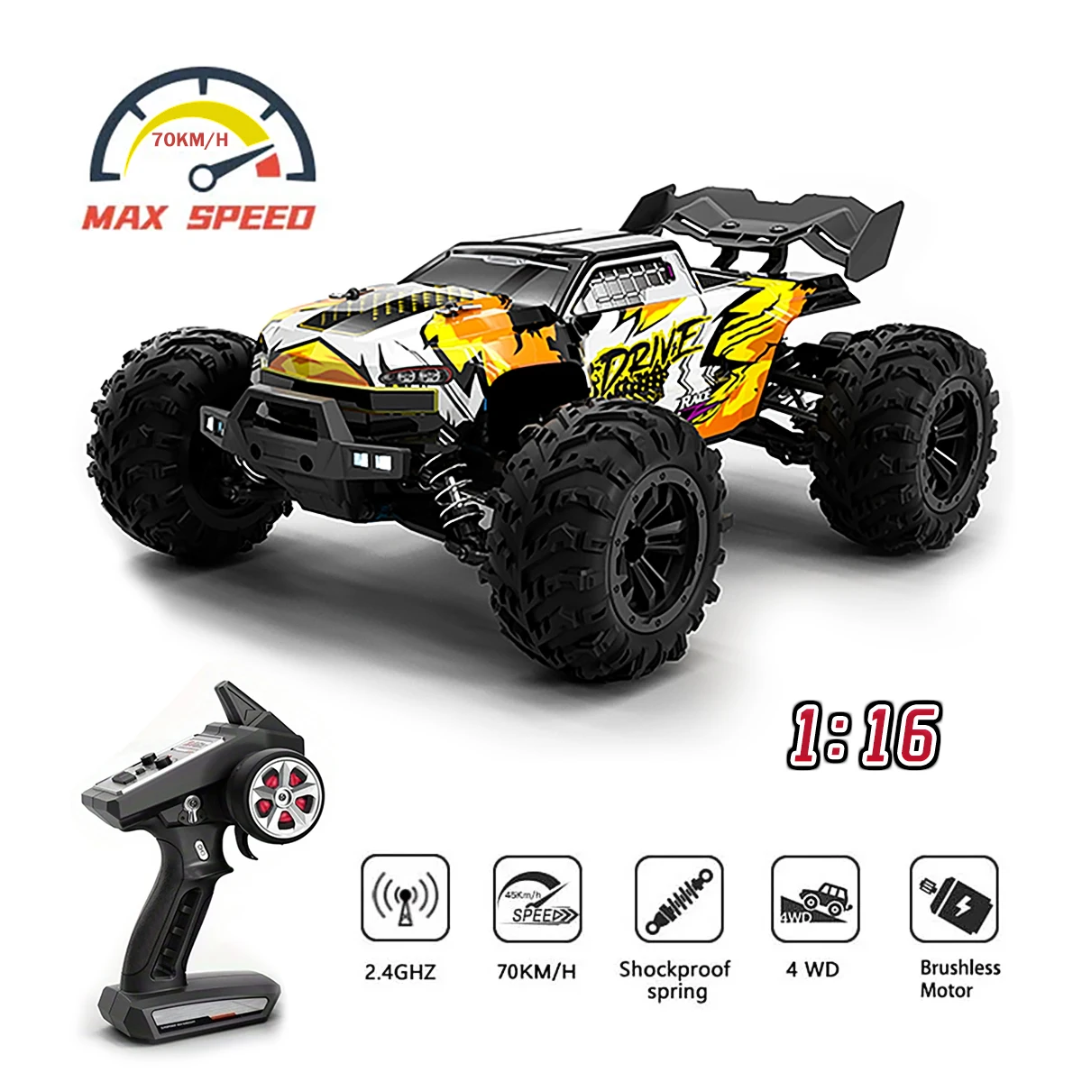 

1/16 70KM/h 4WD RC Car 2.4G High Speed Remote Control Vehicle Brushless Motor Racing Climbing Off-road Crawler Toys for Adults