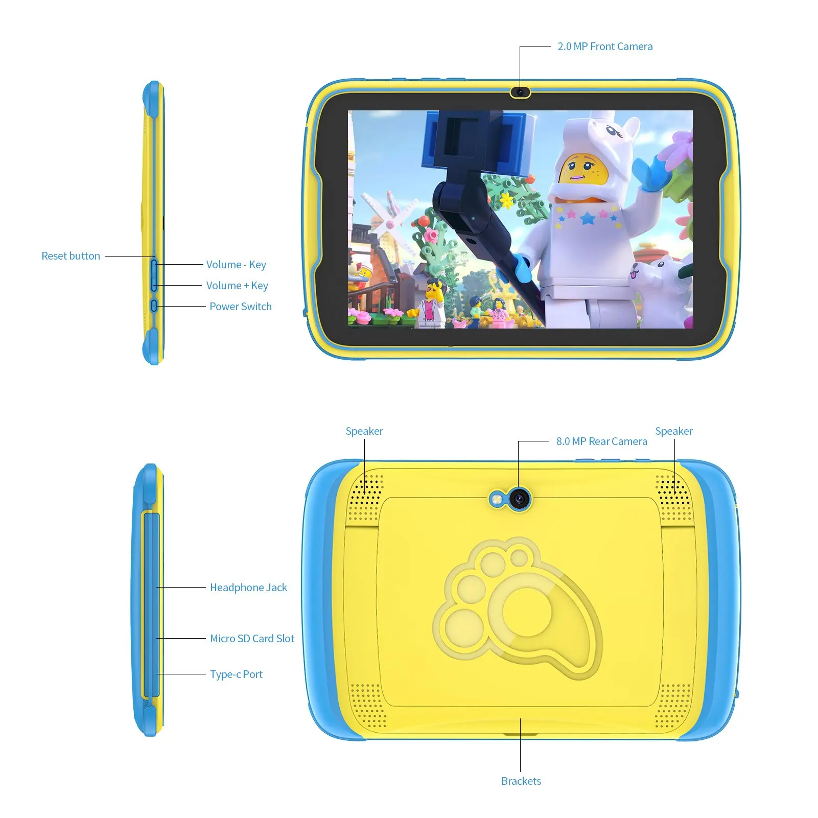 PRITOM-Tableta infantil de 8 pulgadas con sistema operativo Android 13, 8GB de RAM (expansión 4 + 4) y 64GB de ROM,1280x800 IPS, batería de 5000mAh, Control Parental