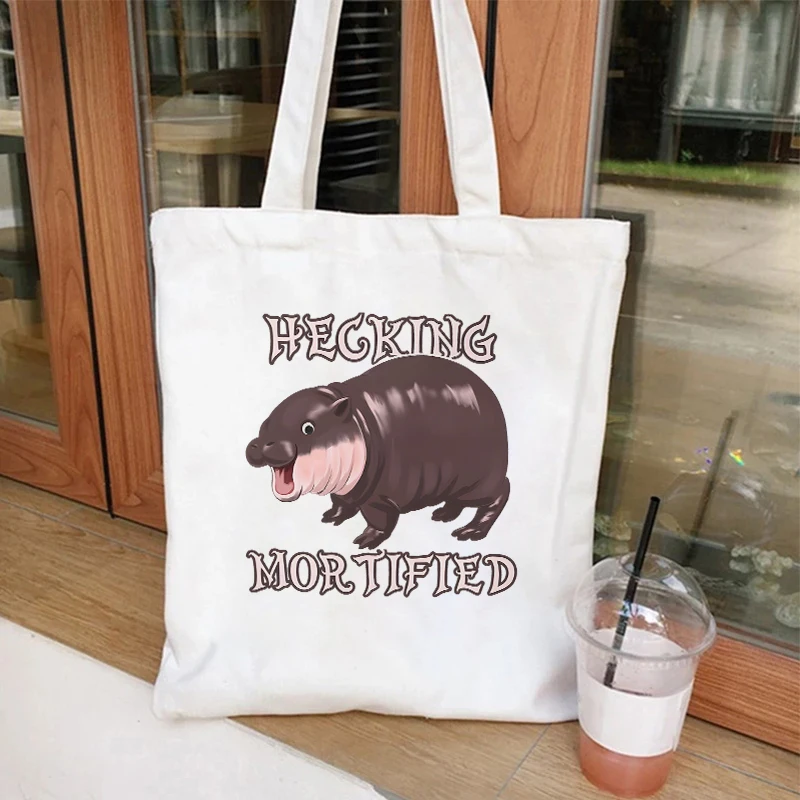 Canvas Tote Bag for Women Moo Deng Handbag Harajuku Animal Shopper Bags Fashion Aesthetic Tote Bag Female Shoulder Bag