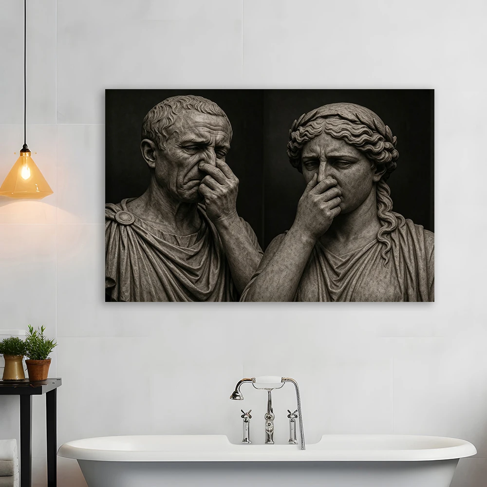 Renaissance Black and White Sculpture Bathroom Inspired Art Prints Funny Greek God Bathroom Art Poster Dark Humor Wall Art Decor