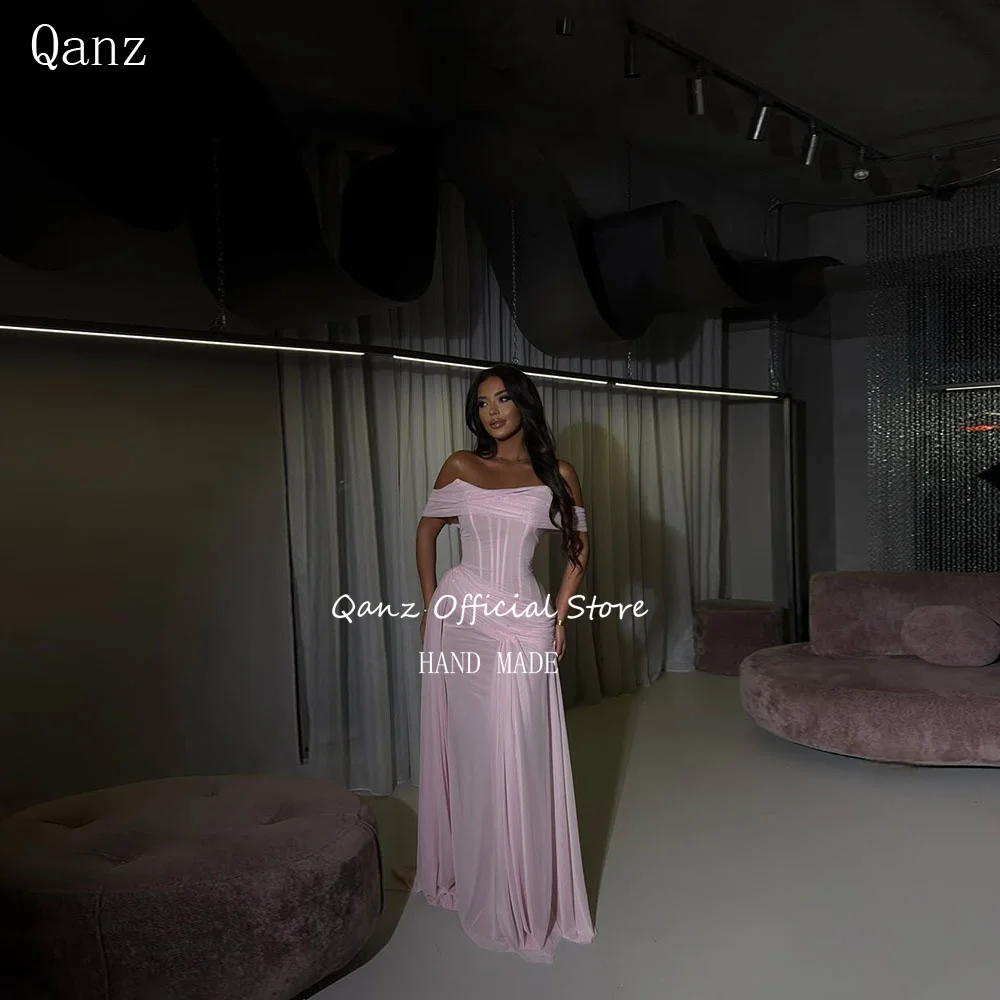 

Qanz розовые вечерние платья с открытыми плечами, корсет русалки сзади, свадебные платья для гостей, роскошные женские вечерние платья 2025 года по индивидуальному заказу