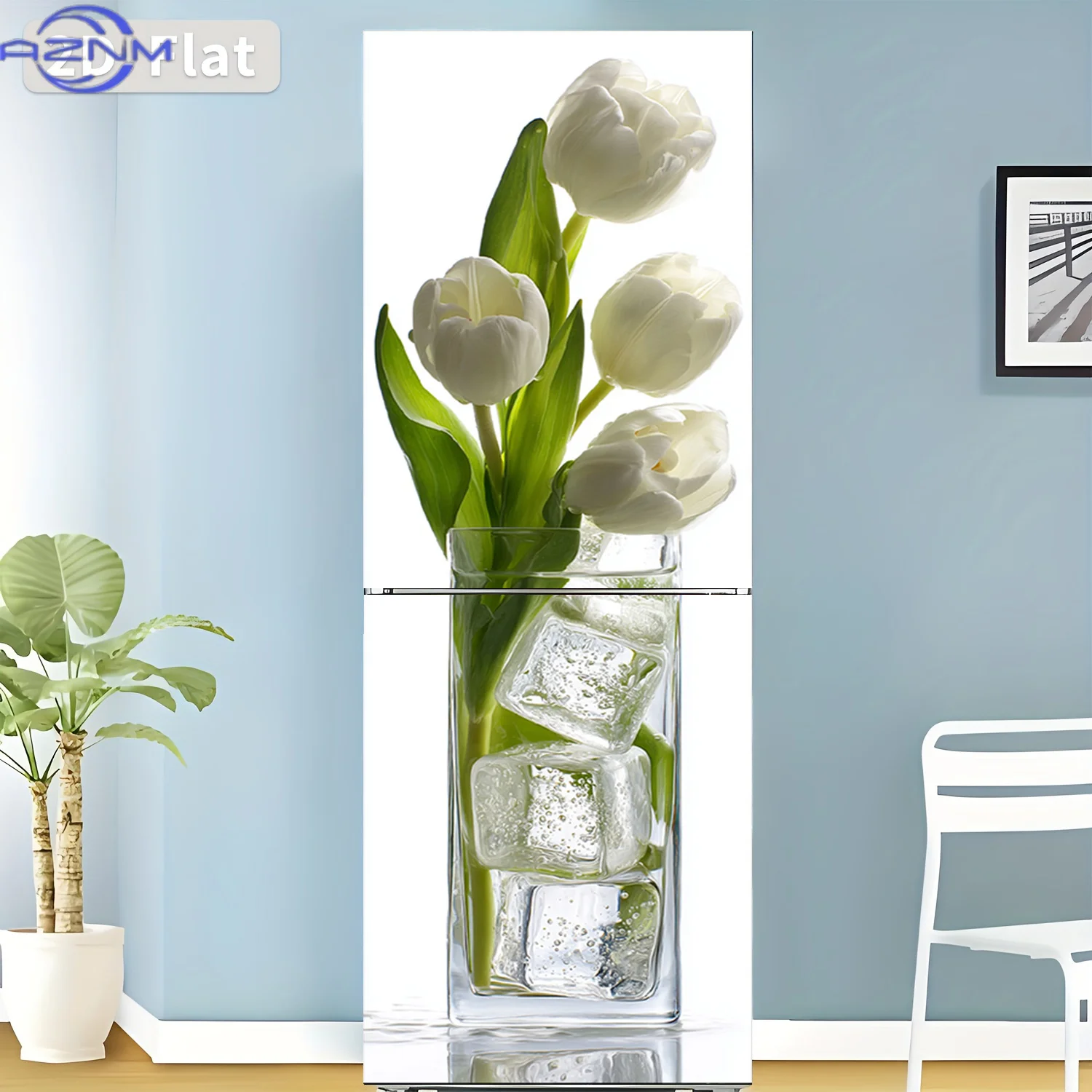 1pc of Refrigerator Sticker, , Featuring a Serene Theme of Ice And Flowers. Self-Adhesive Wall Decoration Suitable for Cabinet