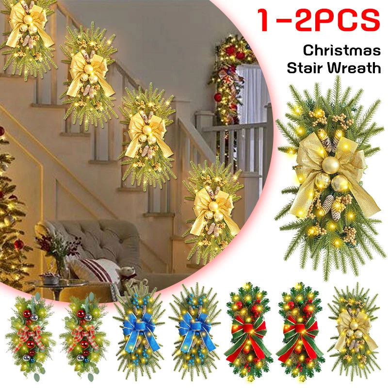 

Christmas Stair Wreath Bow Hanging Upside Down Tree Wreath Stair Corridor Christmas Decoration Navidad