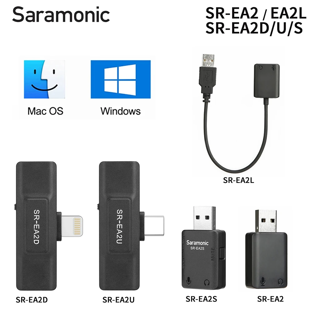 Saramonic SR-EA2 Audio Adapter with Lightning Type-C USB Connector for Smartphone PC iPhone Computers 3.5mm TRS/TRRS Microphone