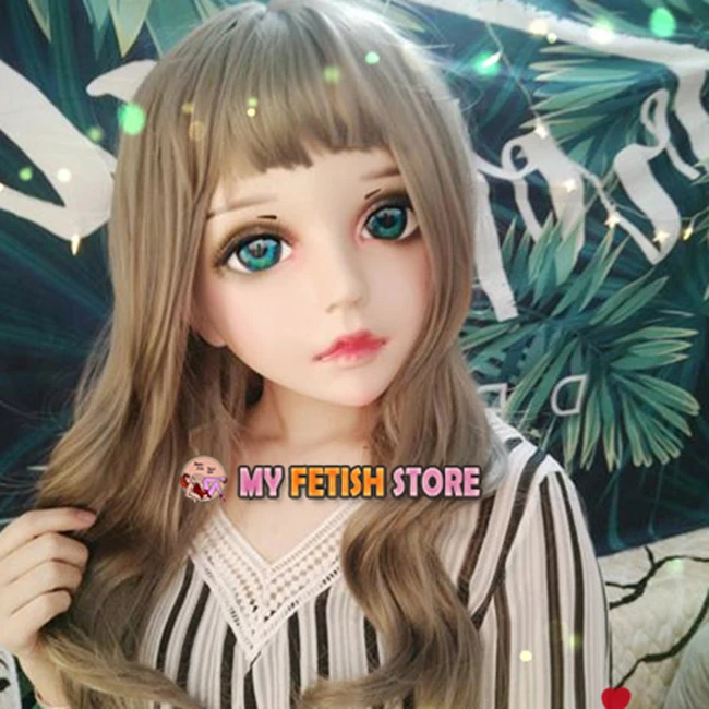 (Hua-02)Female Sweet Girl Resin Half Head Kigurumi BJD Eyes Crossdress Cosplay Japanese Anime Role Lolita Mask With Eyes And Wig