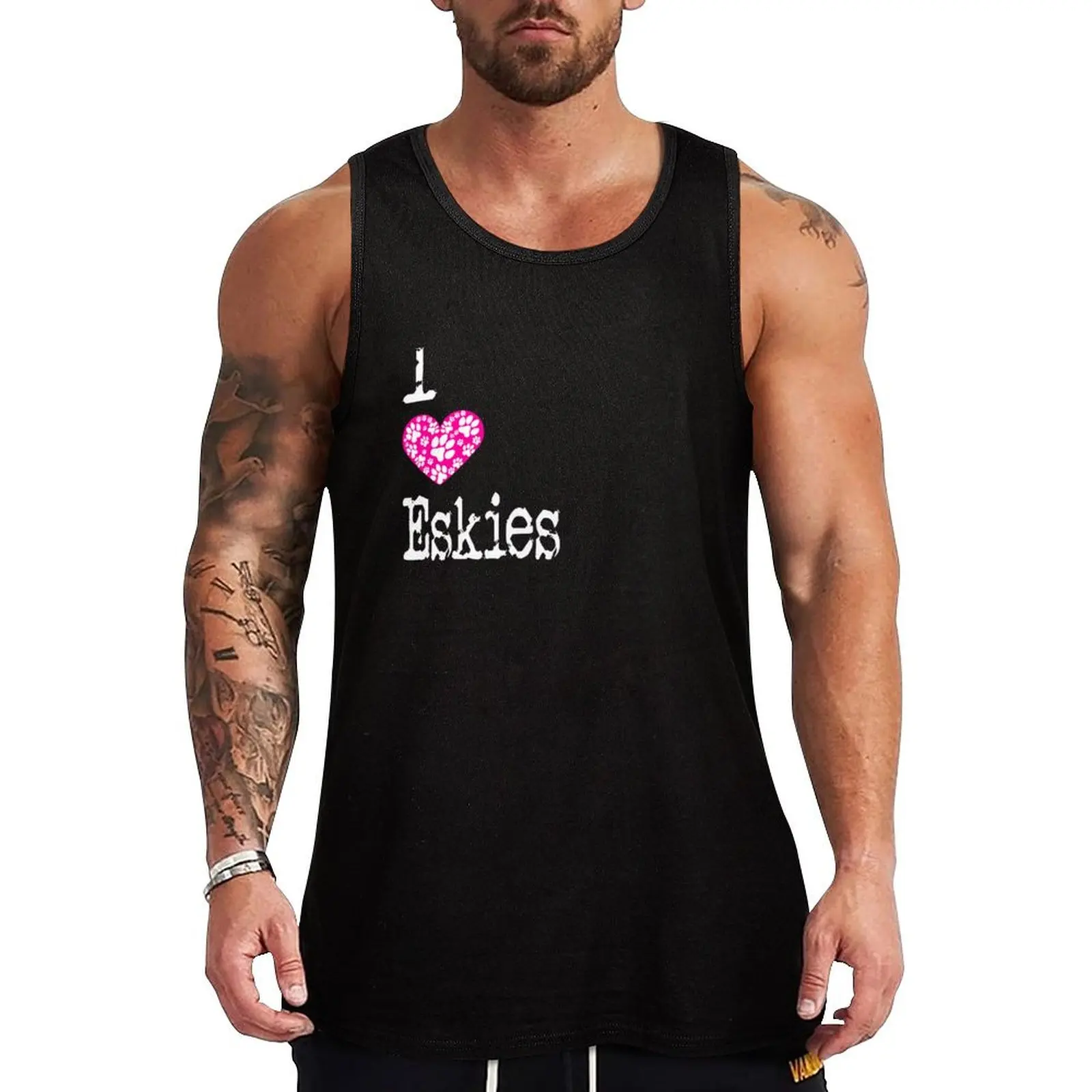 I Heart Eskies Love American Eskimo Spitz Dogs Tank Top Bodybuilding shirt Sleeveless men gym wear men T-shirt Men's gym