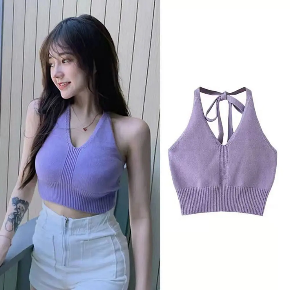 Short Knitted Crop Tops New Knitted High Stretch Sexy Tank Top Soft Sleeveless Strap Vest Women