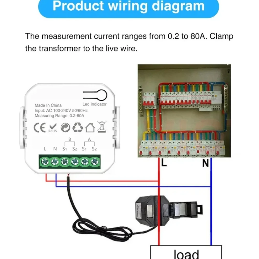 Tuya WiFi مقياس الطاقة الذكي مع محول CT - مراقبة ثنائية الاتجاه لتوليد نظام الطاقة الشمسية الكهروضوئية والتحكم في تطبيق الاستهلاك