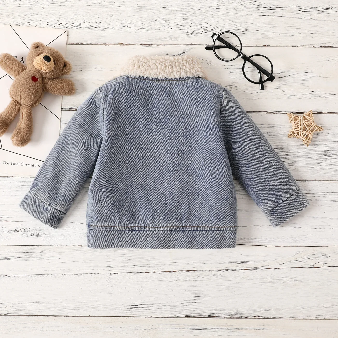 PatPat Baby Boy/Girl Casual Solid Color Fleece-Stitching Denim Jacket Soft and Comfortable Perfect for Outings and Daily Wear