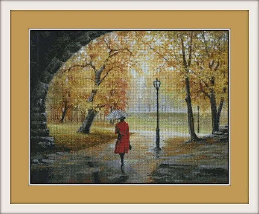 

Осенний пейзаж дождь набор для шитья 18CT 16CT 14CT без печати наборы для вышивки крестом искусство вышивки DIY рукоделие ручной работы домашний декор