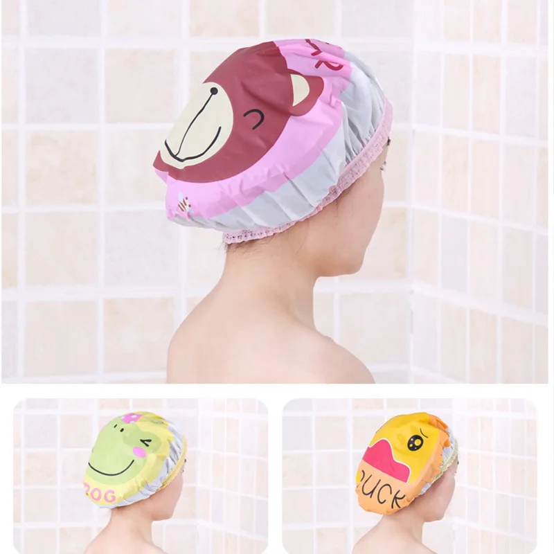 1PC Cartoon Shower Cap Waterproof Thicken High Quality Hair Salon Elastic Lace for Women Children Bath Hat Bathroom Products