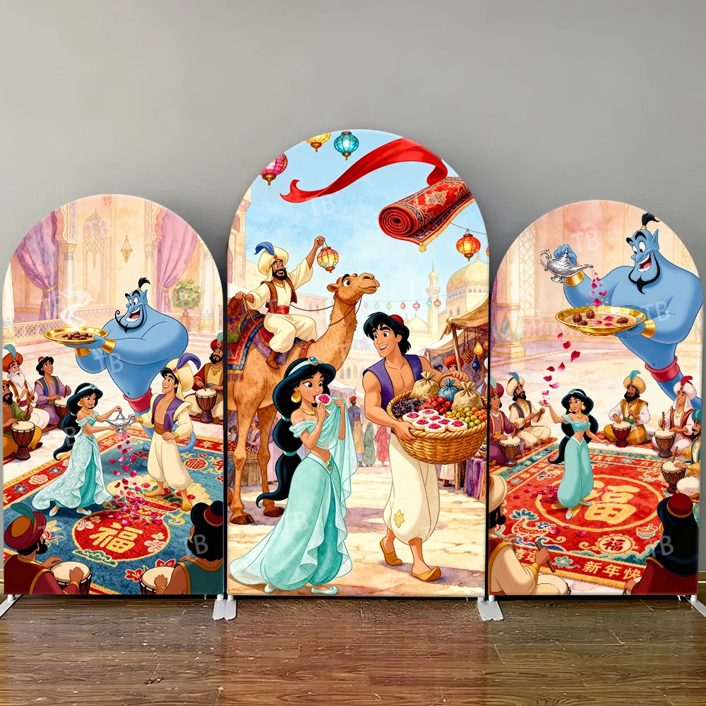 

Disney Aladdin & Jasmine Arch Backdrop cover Camel Festive Market Photo Booth Props for Holiday Parties & Home Decoration