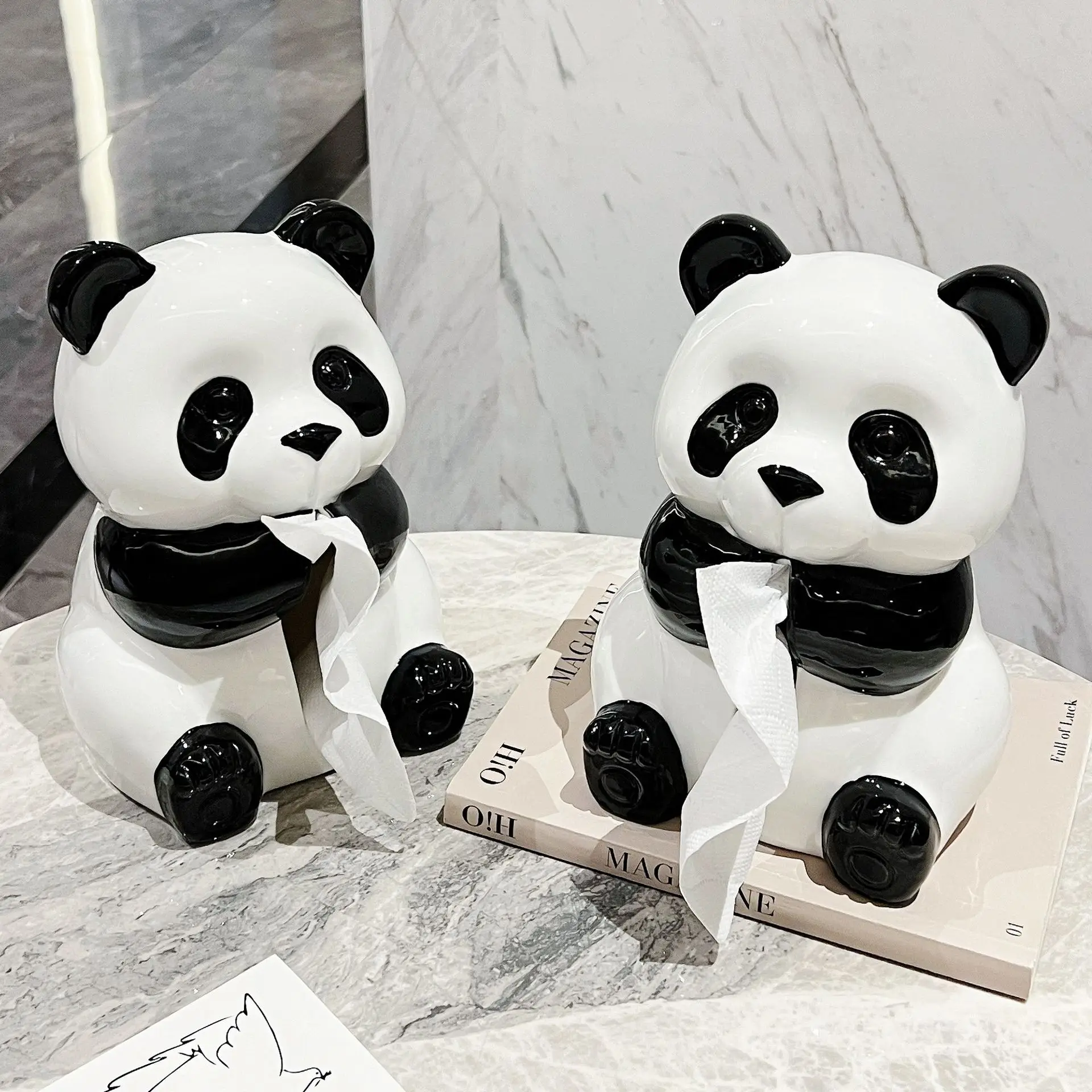 

Panda Tissue Box Holder Ceramic Home Decoration Cute Fubao-like Decorative Ceramic Home Decoration