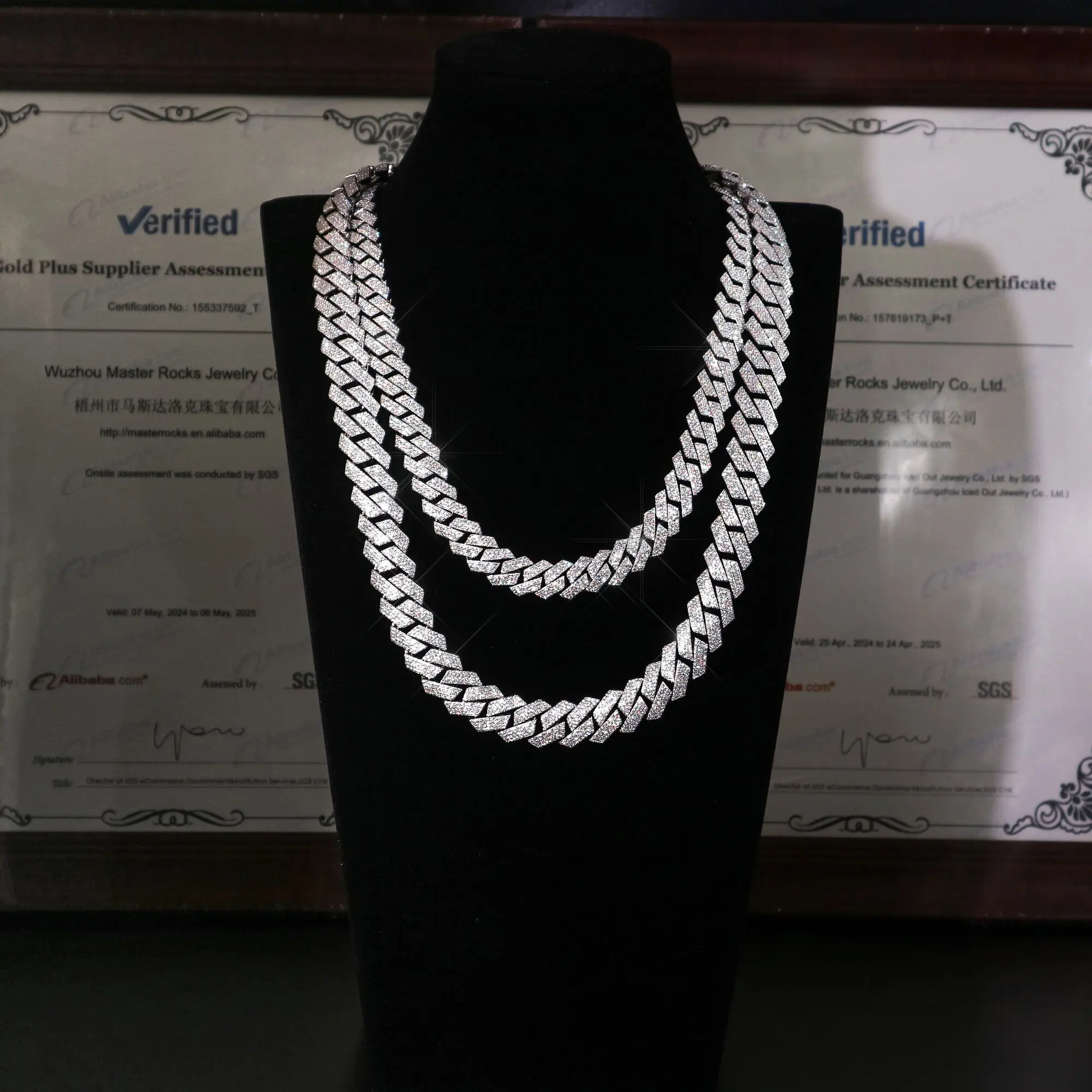 18mm 3 Rows 925 Sliver Cuban Chain Necklace Manufacturer Custom Jewelry Moissanite Cuban Link Chain