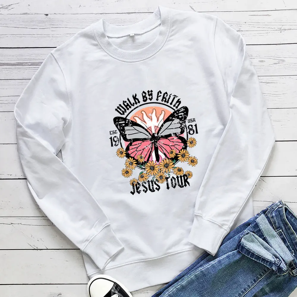 

Walk By Faith New Arrival Christian Sweatshirt Unisex Funny Spring Autumn Casual Long Sleeve Top Gift for Her