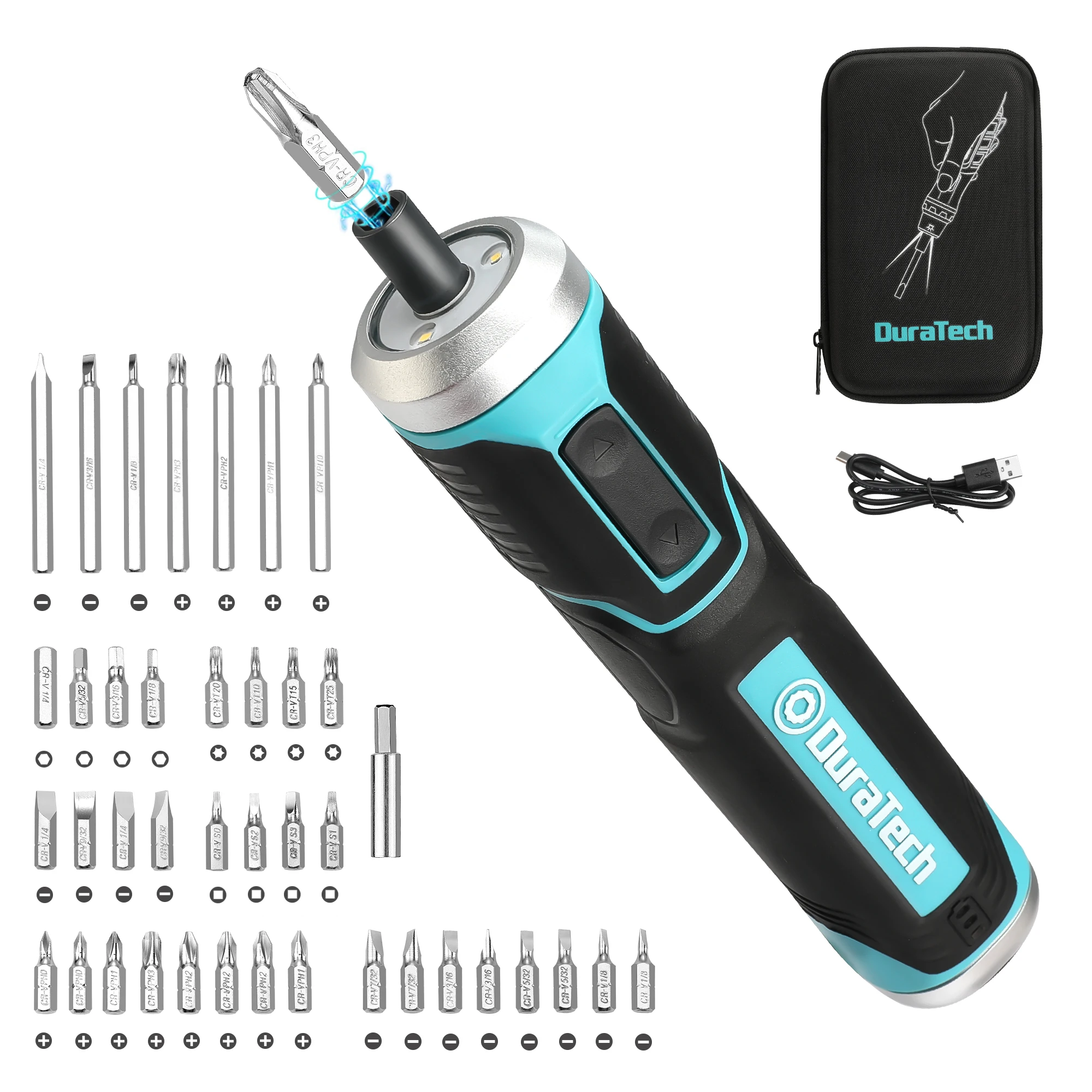 DuraTech 41pc 3.6V Li-ion Rechargeable Screwdriver Set Mini Smart Electric Screwdrivers USB Lithium ion Battery Power Tools