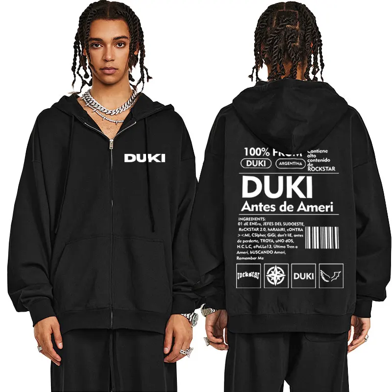 Best Famous Rapper Duki Antes De Ameri Zipper Hoodie Men Women Hip Hop Oversized Streetwear Male Fashion Aesthetic Zip Up Jacket