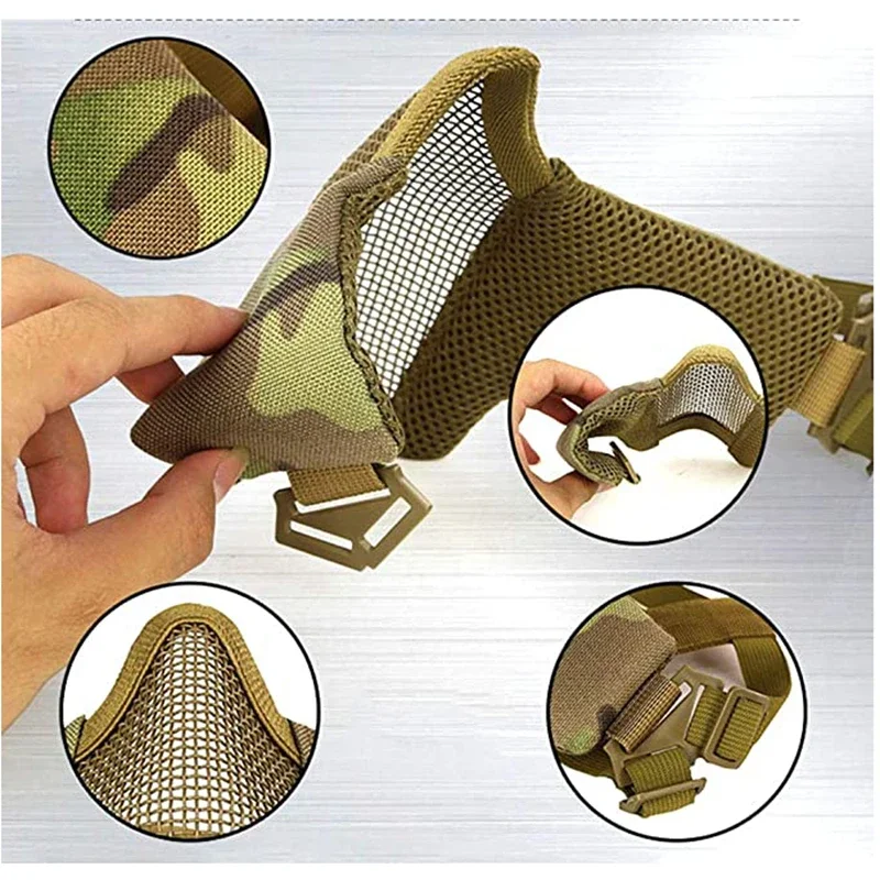 Half Face Tactical Airsoft Mask Adjustable Metal Steel Mesh for Hunting Shooting Paintball Lightweight Protective Gear