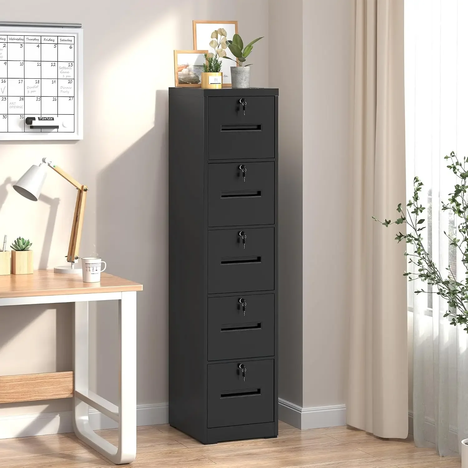 File Cabinet 5 Drawer with Lock, Vertical Filing Cabinets for Home Office, Metal Steel Storage Cabinet for Letter/Legal Size Fil