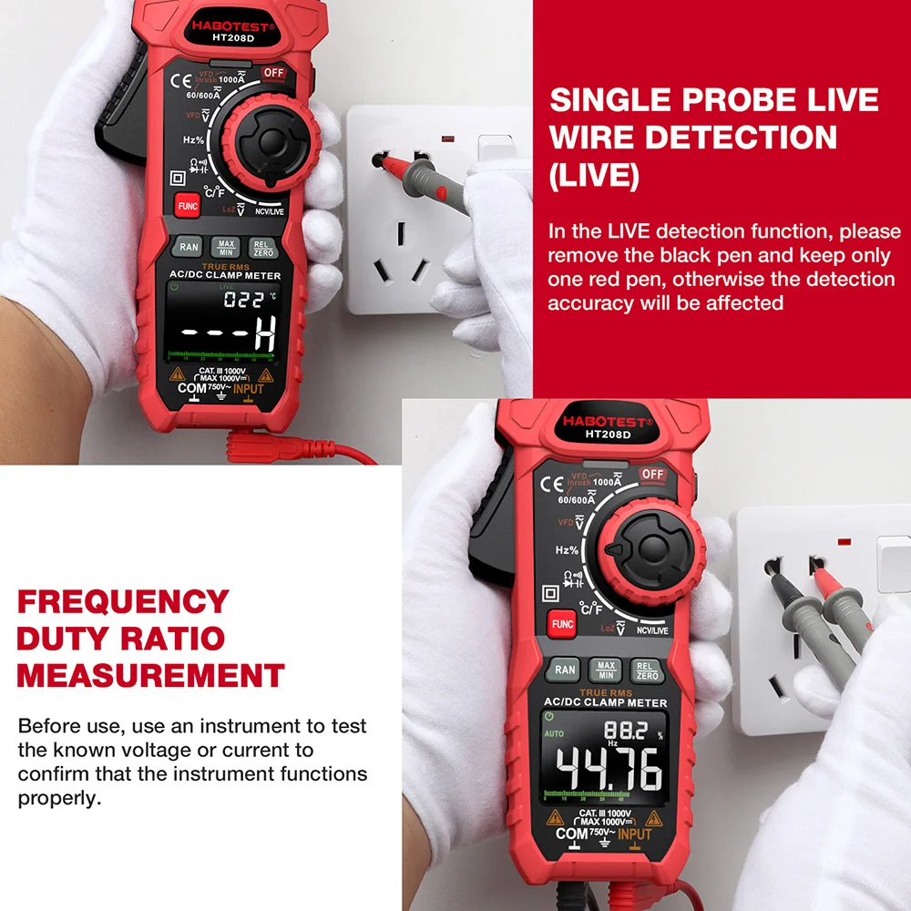 HT208A/D AC/DC Digital Clamp Meter Meter Multimeter Voltage Current True RMS High Precision Capacitance TEMP NCV Ohm Hz Tester