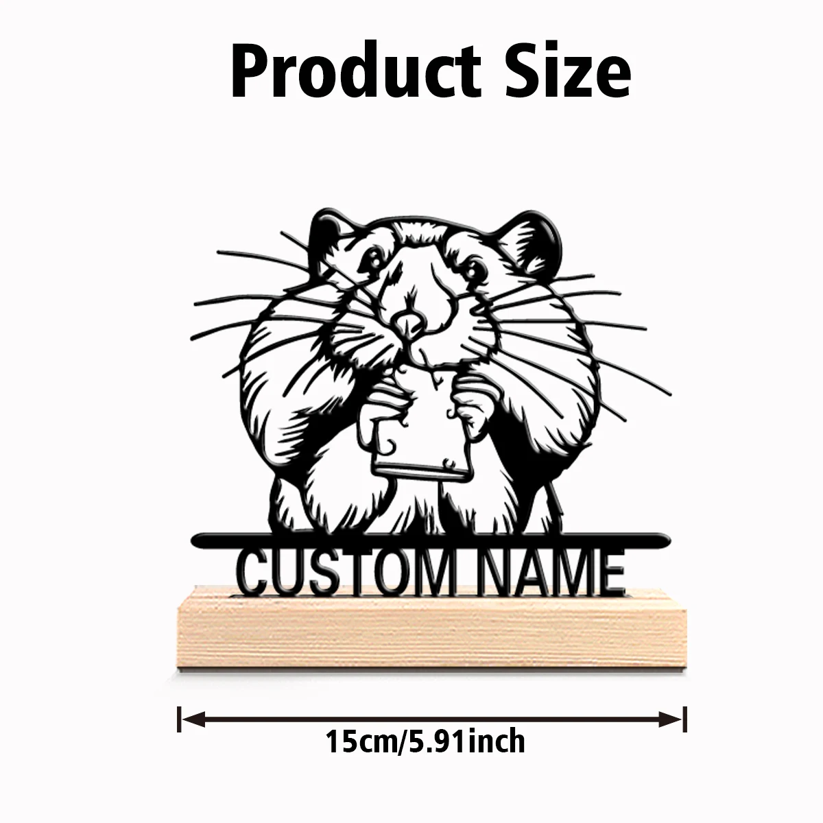 1pc Weird Personalized Custom hamster Metal Statues Nature-Inspired Wooden Base Decor for Office Living Room Zen Calm Spaces