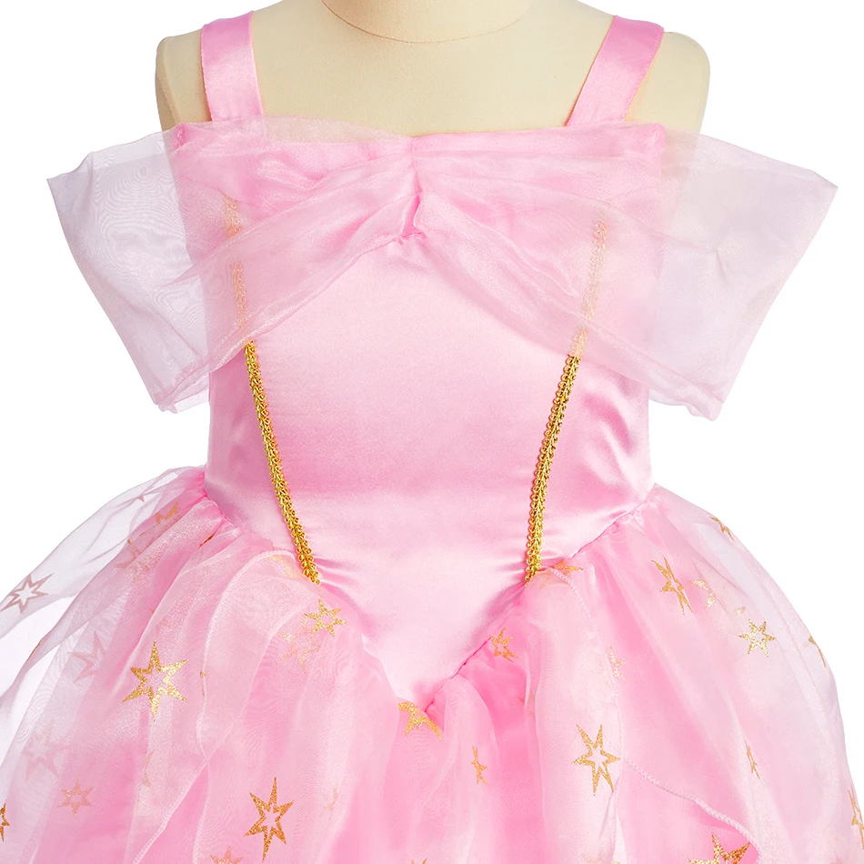 Mädchen Rosa Prinzessinnenkleid Kinder Cosplay Kostüm Zubehör Set Kindergeburtstag Party Pailletten Tüll Kleid Festliches Verkleidungsoutfit – Detail 3