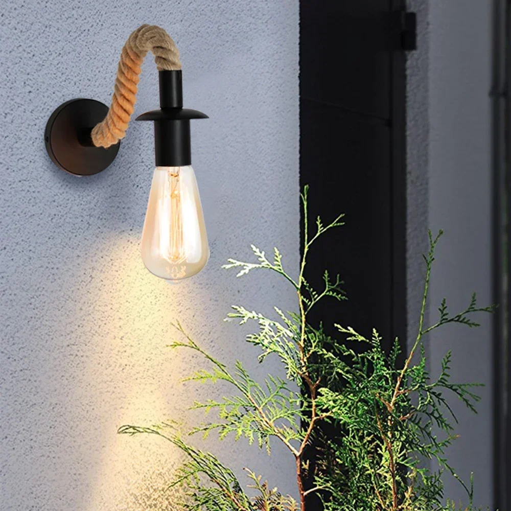 

American Country Hemp Rope Wall Lamp Retro Light Wall Sconce Beside Living Loft Lighting Stairs Vanity Light Indoor Wall Lamps