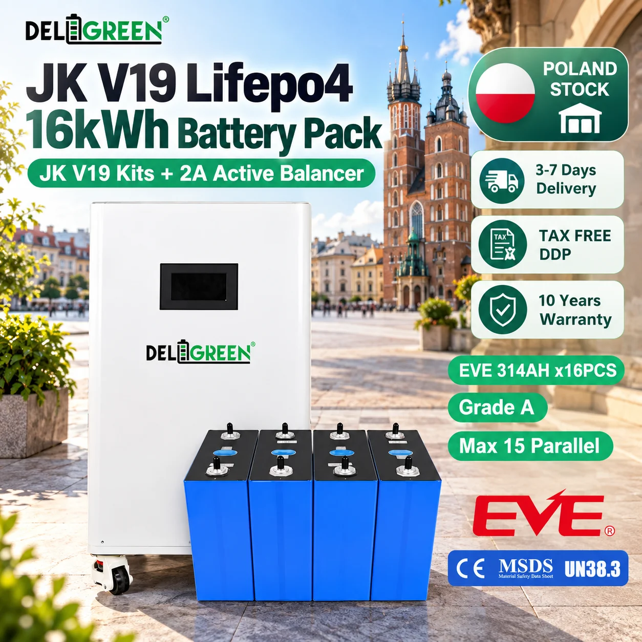 EU Stock 48VEVE314 Grade A 16kWh DIY Rechargeable Battery Pack JK V19 Box RS485 CAN Max 16 Parallel Tax Free