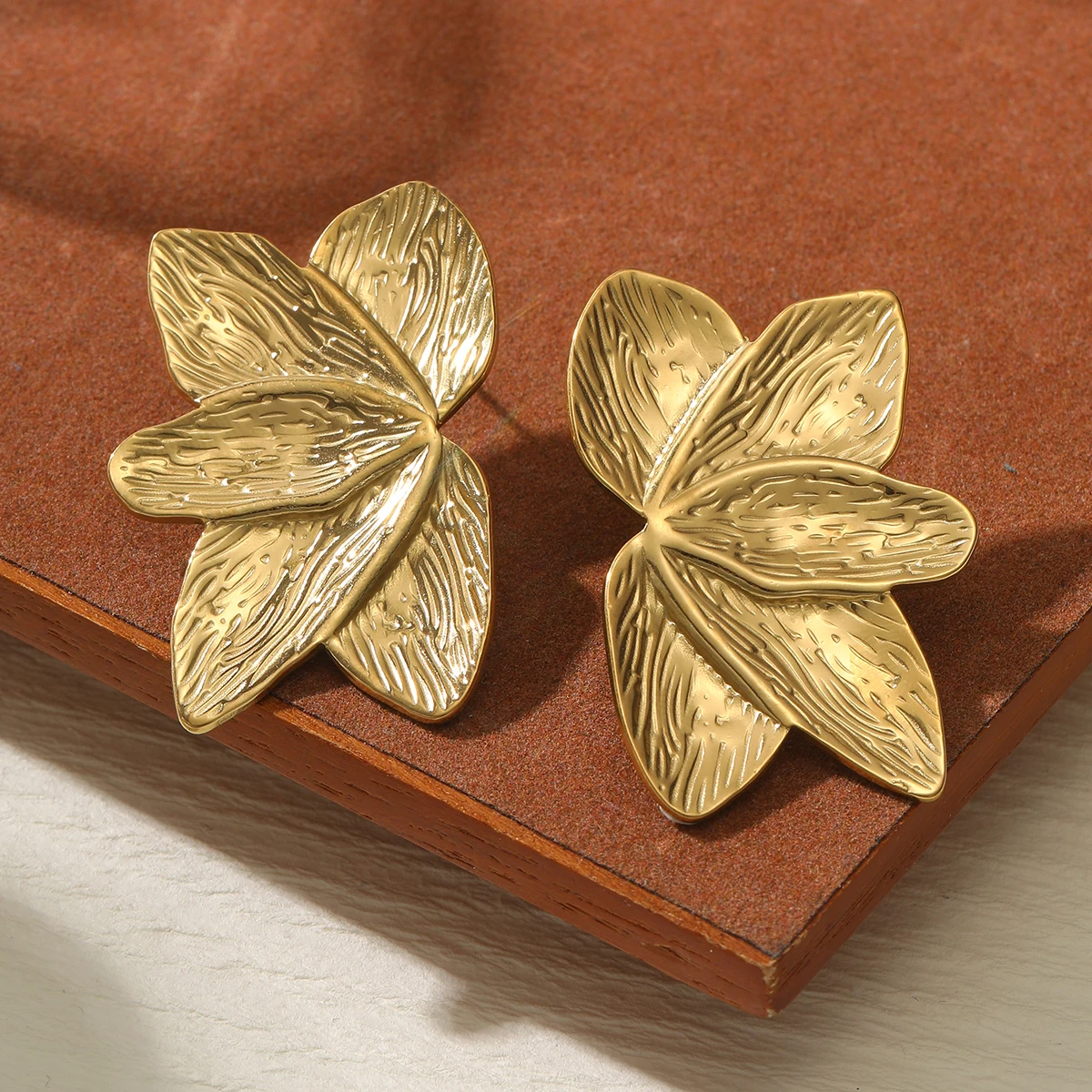 Fashion Women Trendy Gold Plated Texture Stainless Steel Metal Chandelier Drop Earrings Aretes Tendencia Bijoux