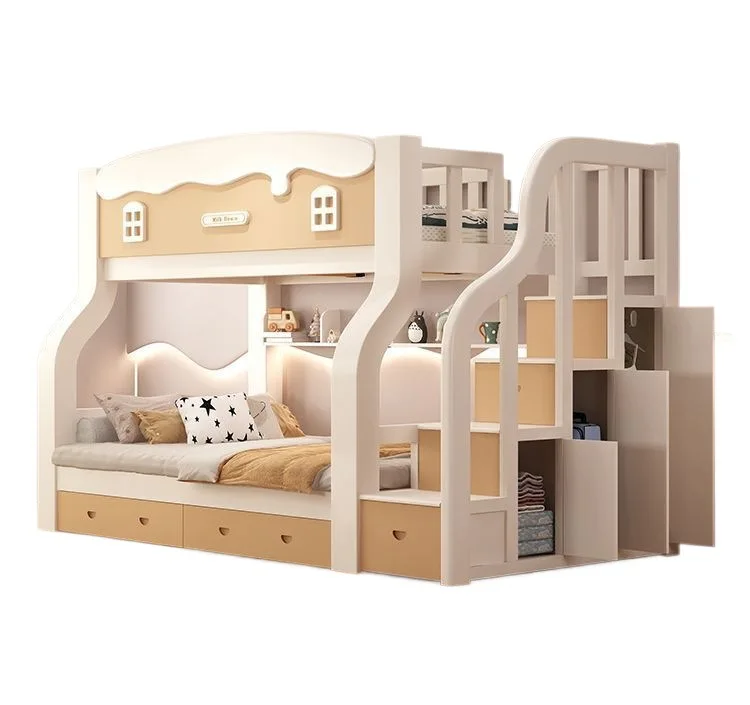Upper and lower bunk Second floor full solid wood upper and lower Bunk High and low child and mother beds Adult
