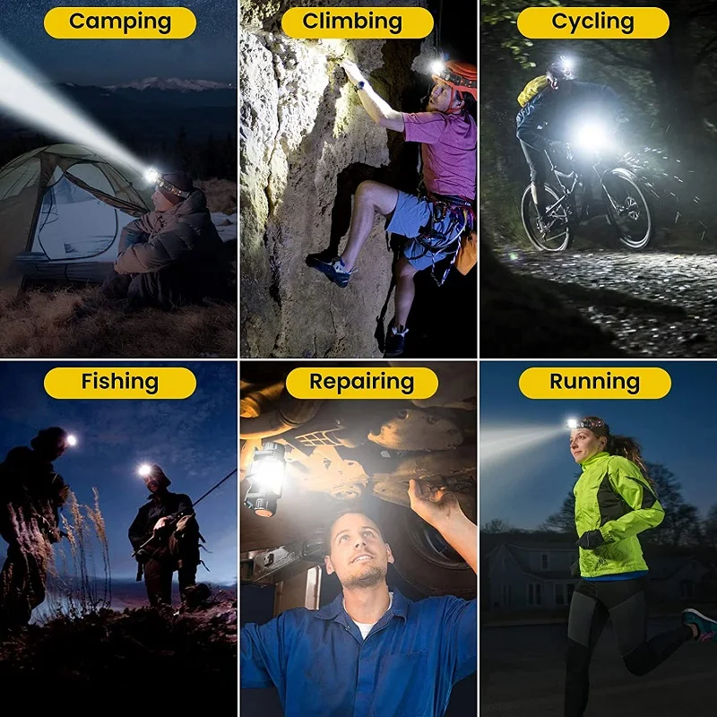 Super Bright LED Sensor Headlamp USB Rechargeable 5 Modes Headlight Waterproof  Head Torch Lanterna Lamp for Camping Hiking