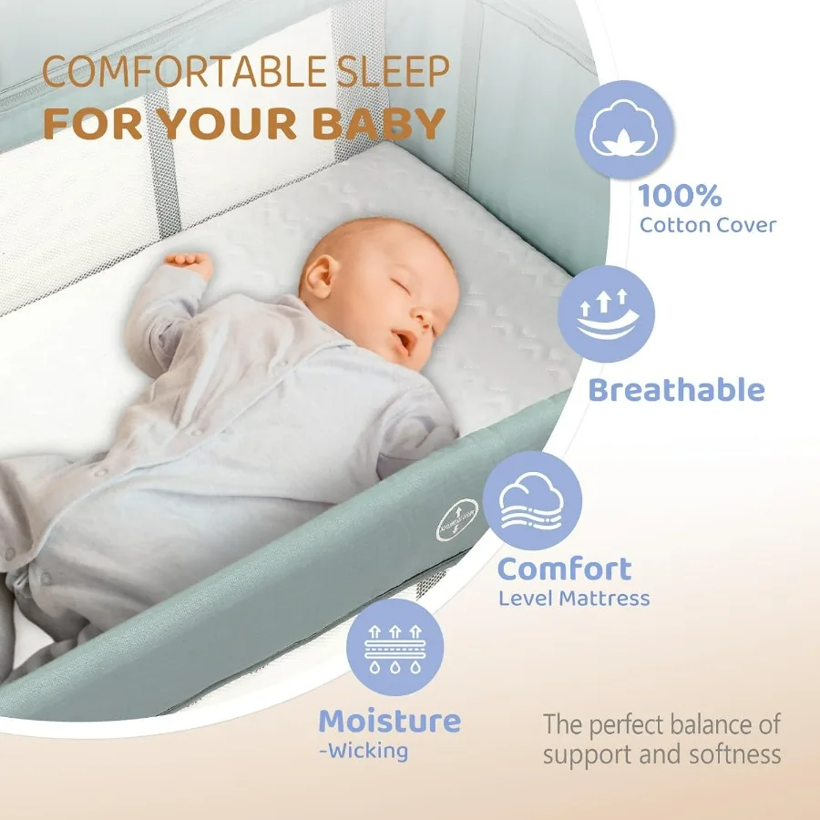 3 في 1 سرير أطفال بجانب السرير مع مرتبة وورقة تحويل إلى روضة أطفال قابلة للطي للسفر مع #2