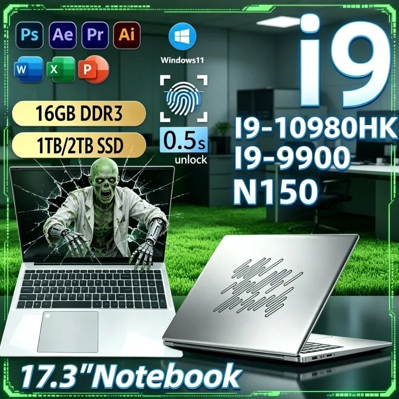New Hot 17.3 Inch Notebook,2026 Intel I9‑10980HK/I9‑9900/N150 16GB 32GB 2TB SSD Win11 Ultra‑Slim Gaming Office Portable PC