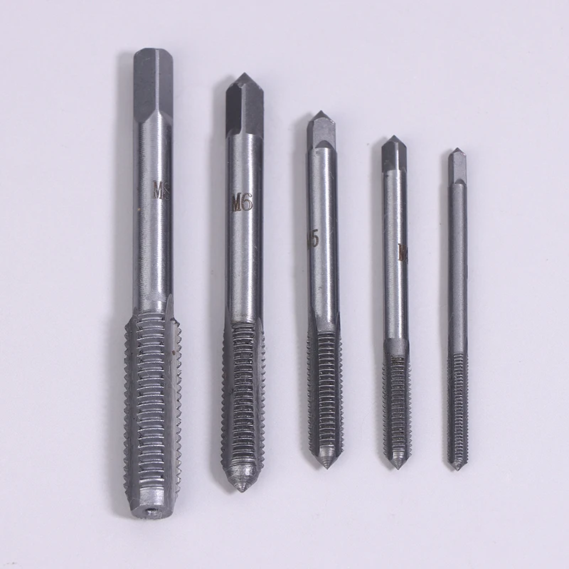 5Pcs/Set M3/M4/M5/M6/M8 Bearing Steel Taper Hand Spiral Point Straight Fluted Screw Thread Tap Drill Punching Wrench Hand Tools