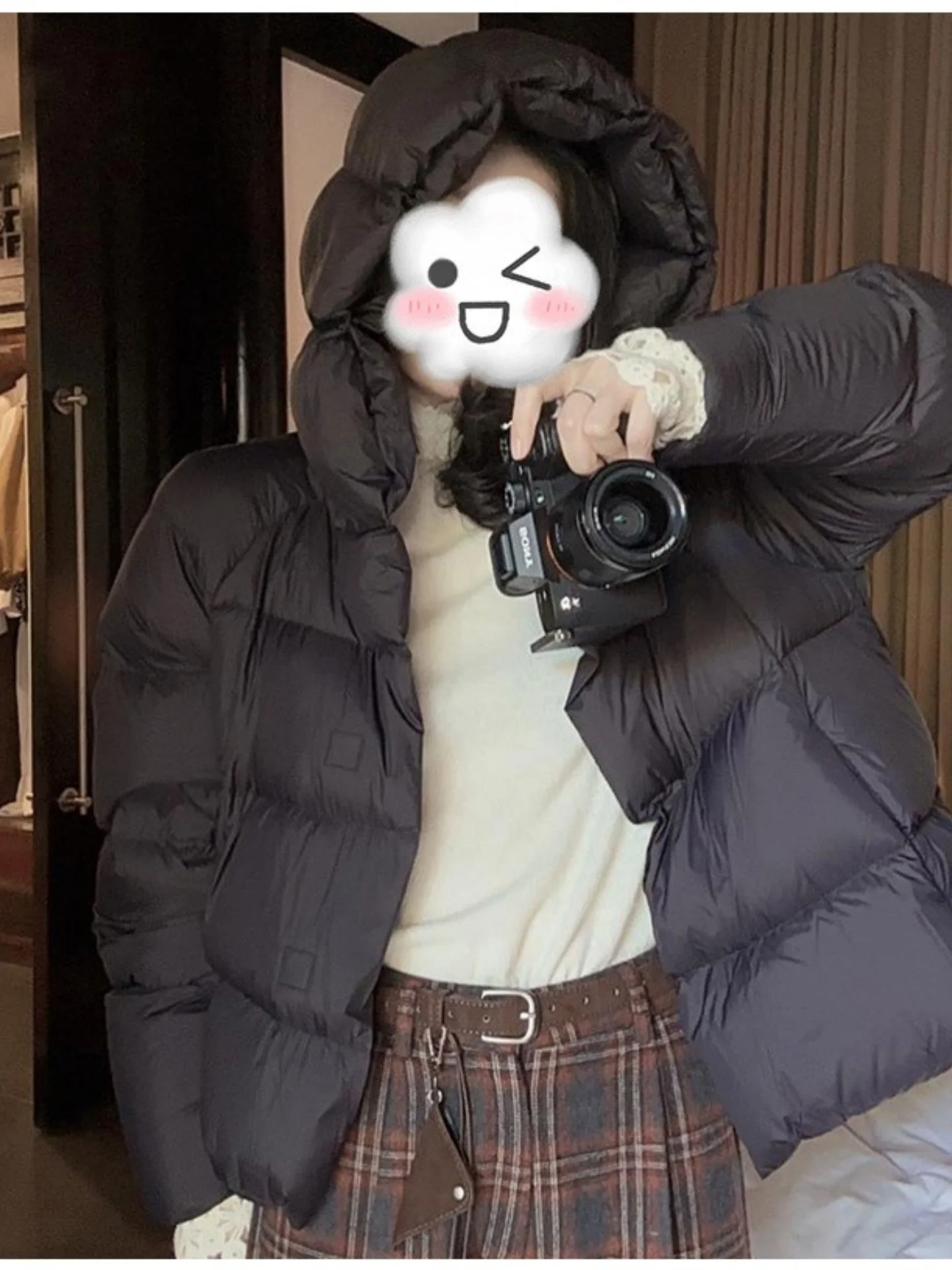 

Bla Thiened Warm Bread Coat Women's Winter Large Size Loose Simple Match Cotton Jaet Korean Sle Long Sve Hoodie