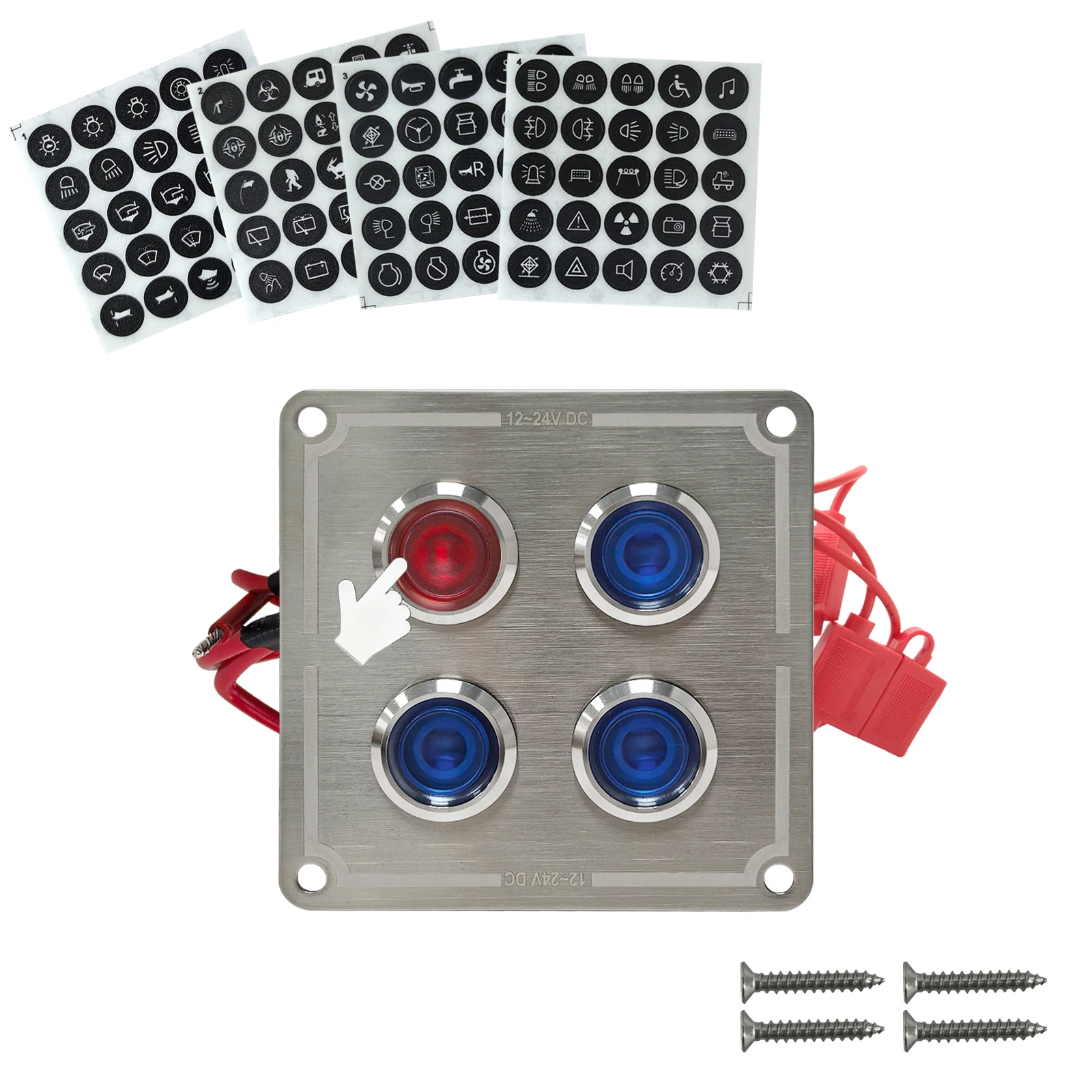 

12V 24V Marine Boat Car Switch Panel Stainless Steel Waterproof Push Button Momentary ON OFF Backlight Fuse Holder 15A Pre-Wired