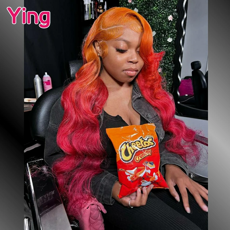 

36Inch Orange Red Lace Front Wigs Human Hair For Women Body Wave 13x4 13x6 Lace Frontal Wig 200 Density Omber Colored PrePlucked